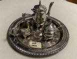 Silver Plate Plate, Pitcher, Creamer, and Sugar
