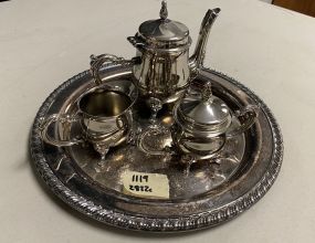 Silver Plate Plate, Pitcher, Creamer, and Sugar