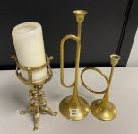 Brass Decorative Trumpets and Candle Holder