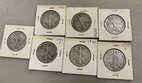 Seven 1940's Walking Liberty Half Dollars