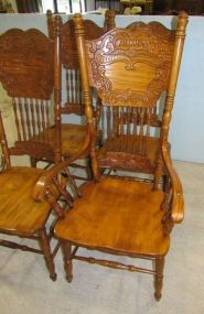 Four Pressed Back Oak Dining Chairs
