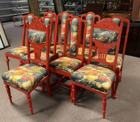Set of 9 Chairs Painted Red Asian Style Dining Chairs