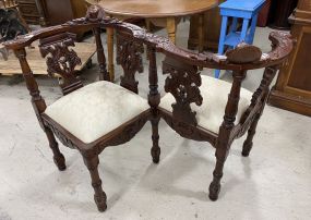 English Victorian Carved Courting Chair
