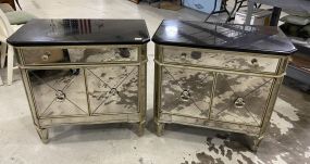 Pair of Zhong Shun Wood Art Mirrored Night Stands