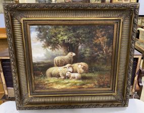 Heavy Gold Gilt Framed Sheep Painting