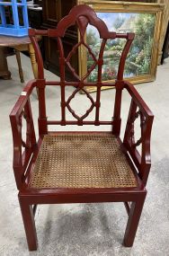Red Chinese Chippendale Arm Chair