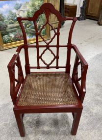 Red Chinese Chippendale Arm Chair