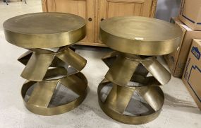 Pair of Metal Contemporary Antique Gold Painted Lamp Tables