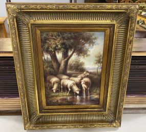 Gold Gilt Framed Painting of Sheep