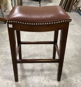 Single Brown Leather Cushion Bar Stool