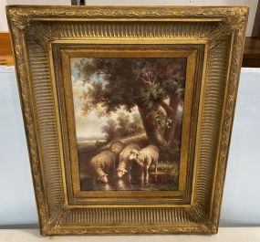 Gold Gilt Framed Sheep Painting