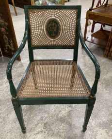 Green Painted French Caned Arm Chair