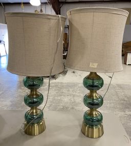 Pair of Contemporary Brass and Glass Lamps