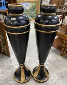 Pair of Black and Gold Egyptian Vases