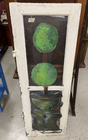 Antique Painted Glass Cabinet Door