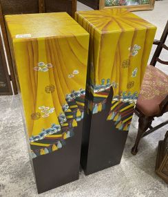 Pair of Painted Asian Style Pedestals