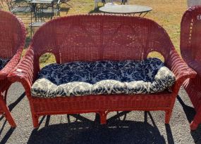 Red Painted Wicker Settee