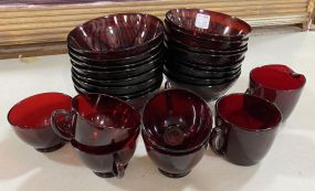 Royal Red Glass Bowls and Cups