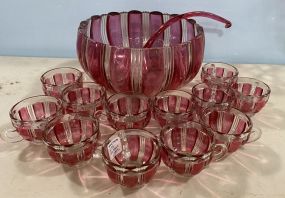 Pink Glass Punch Bowl Set