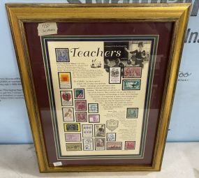 Framed Glimpse of the Past Through the Teacher's Stamp Collection
