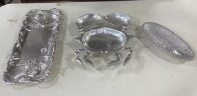 Crab Aluminum Serving Chip and Dip Tray, Lobster and Crab Serving Tray, and Crab & Seashell Butter Dish or Tray