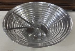 Large Swiveled Aluminum Salad Serving Bowl With Pair of Aluminum Tongs