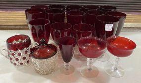 19 Pieces Ruby Red Glassware