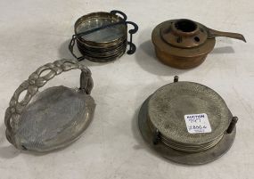 2 Coaster Sets, 1 Handled Pewter Dish