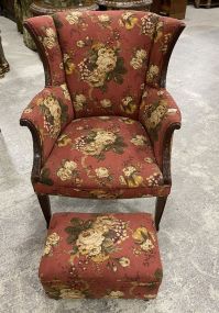 Red Upholstered Arm Chair and Ottoman