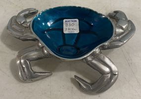 Silver and Blue Aluminum Crab Serving Dish