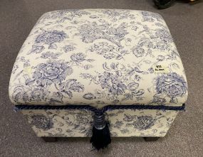 Blue and White Upholstered Ottoman