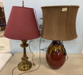 Brass Lamp and Ceramic Red Vase Lamp
