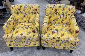 Pair of Yellow Upholstered Arm Chairs