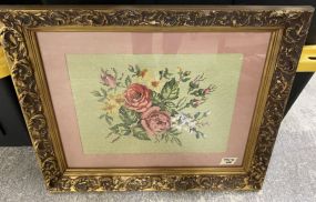 Framed Needle Point Still Life Flowers