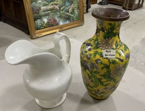 Asian Style Vase and Porcelain Ironstone Pitcher