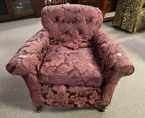 Red Floral Upholstered Arm Chair