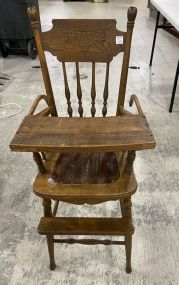 Vintage Pressed Back Oak High Chair