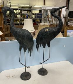 Pair of Metal Crane Statues