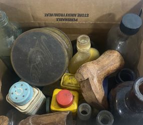 Box Of Assorted Tins And Bottles