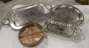 Silver Plate Serving Trays, Divided Relish Dish, and Footed Tray