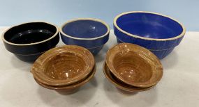 Three Stoneware Bowls and Pottery Small Bowl Signed