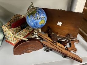Group of Plate Stands, Letter Holders, What not Shelf and Small Globe