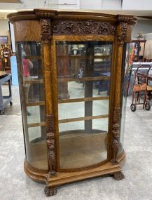 Antique Oak Curved Glass China Cabinet