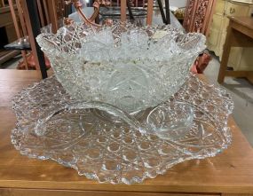 Vintage L.E. Smith Daisy & Button Pressed Glass Punch Bowl