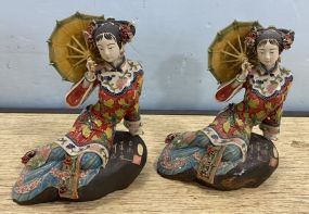 Pair of Chinese Porcelain Maiden Figurines
