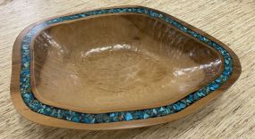 Jay King Carved Wood and Turquoise Inlay Bowl