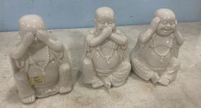 Three Porcelain See, Hear, Speak No Evil Buddhas