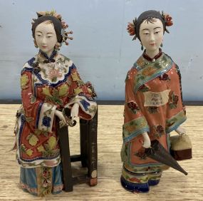 Chinese Porcelain Dress Girl and Chinese Porcelain Maiden Figurine