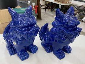 Pair of Indigo Foo Dogs