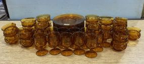Group of Amber Kings Crown Indiana Glass